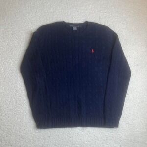 Vintage Ralph Lauren sport women navy blue cable knit sweater fisherman  xl